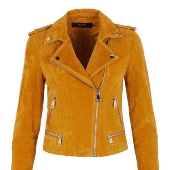 BEST JACKET FULLY LINED SOFT SUEDE LEATHER | AMBER GOLD YELLOW MUSTARD NUGGET OR - Picture 10 of 14